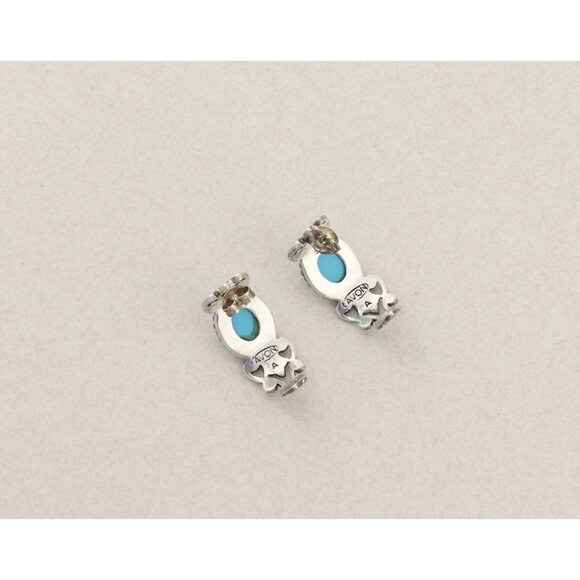 Sterling Silver Blue Turquoise Half Hoop Earrings Avon 3/4" x 3/8" - Picture 6 of 8